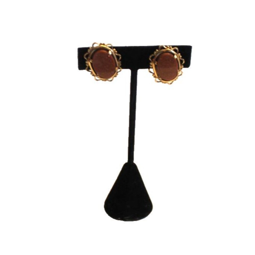 Vintage Vicgtorian Style Goldtone Frame Goldstone Screw On Earrings